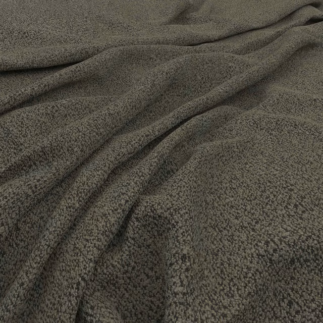 Dark olive-grey lichen textile with fine peppered texture gathered in soft folds
