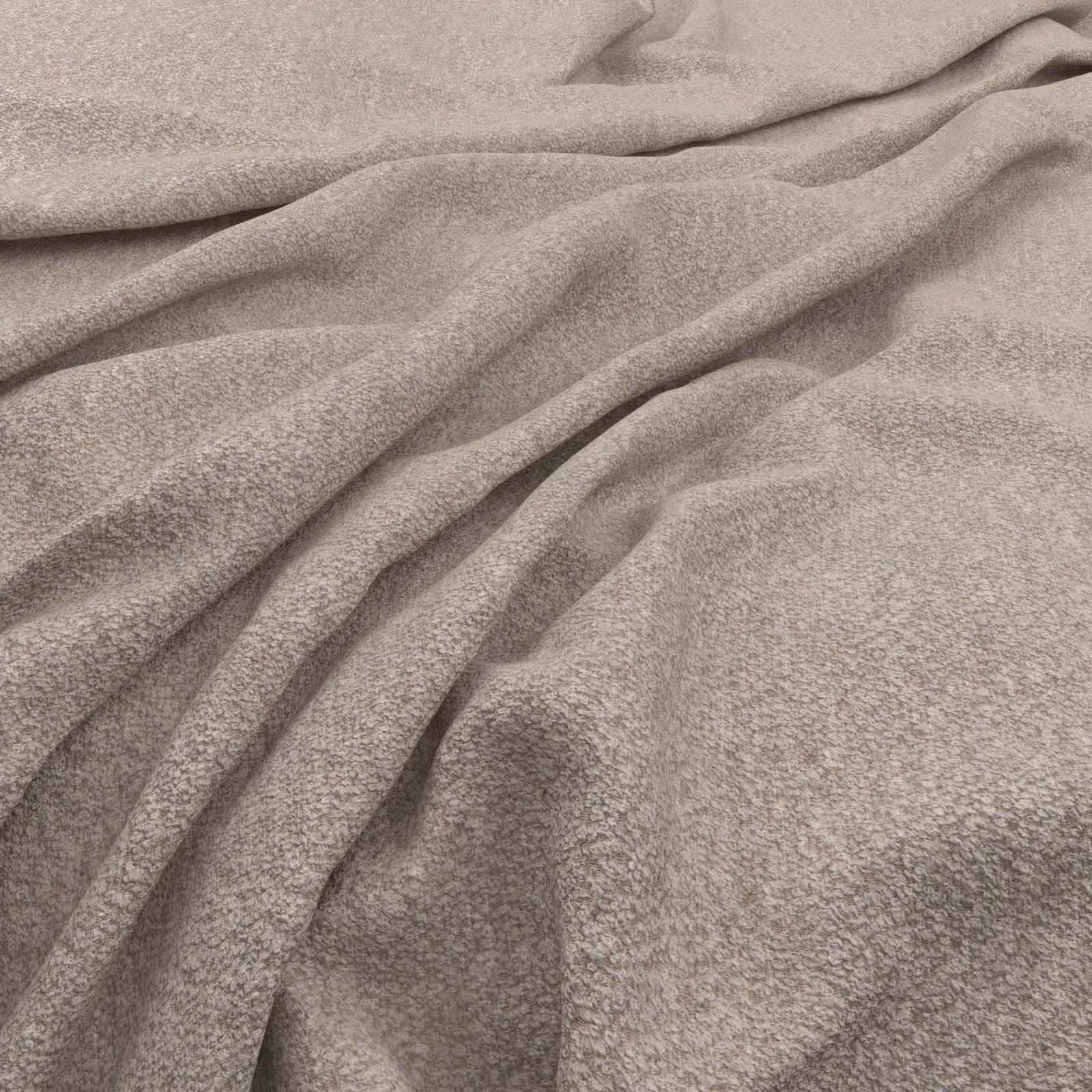 Warm taupe-beige fabric with fine mottled texture arranged in soft flowing folds