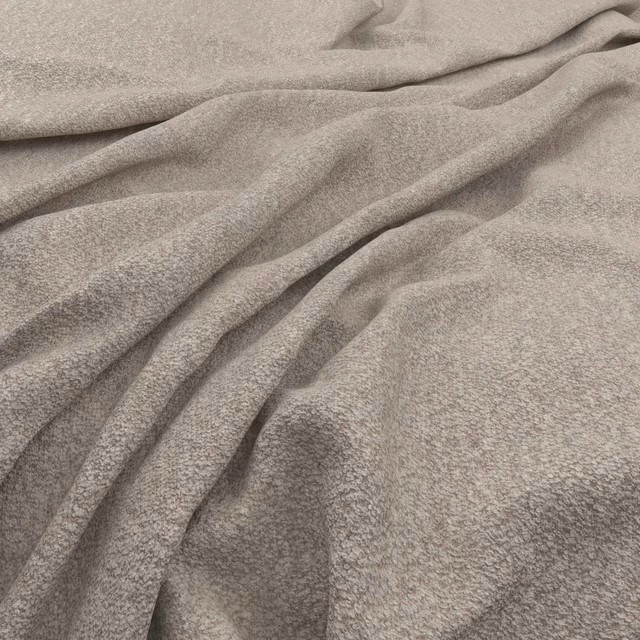 Warm taupe-beige fabric with fine mottled texture arranged in soft flowing folds