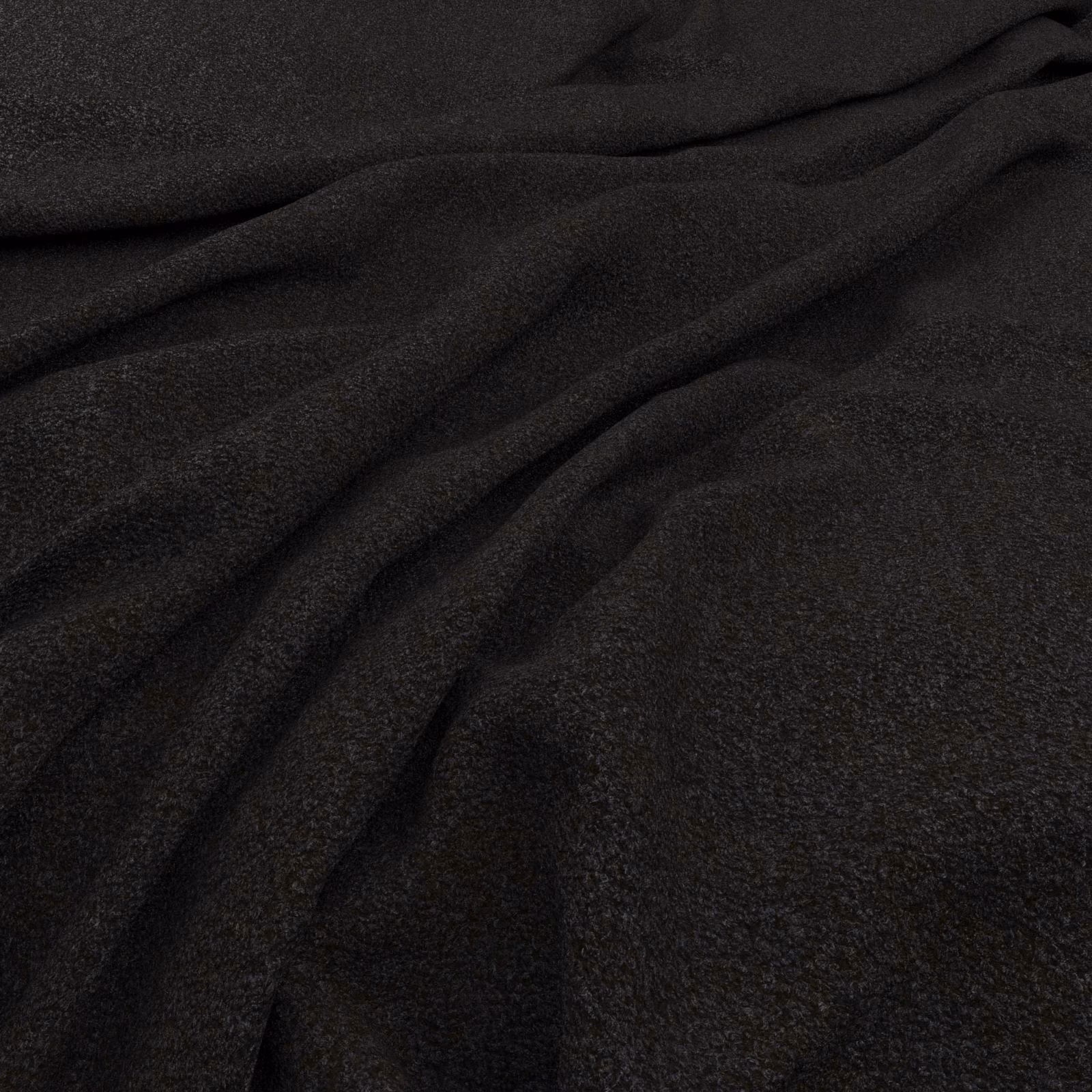 Deep onyx-black textile with a fine pebbled surface gathered into soft folds