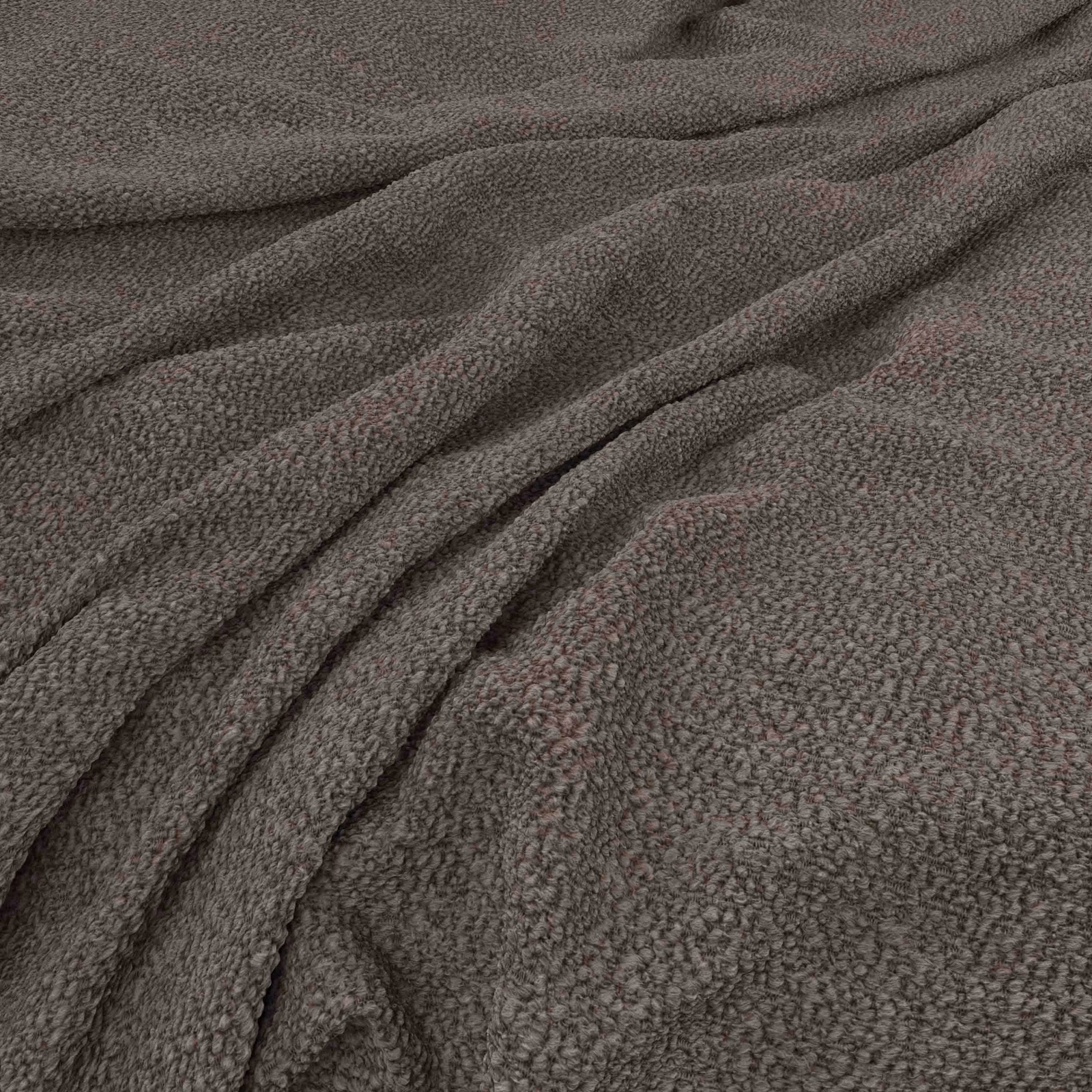 Dark taupe-grey nubby fabric with subtle dusty rose flecks and soft folds