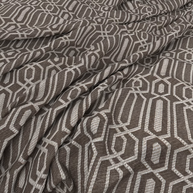 Charcoal-grey woven fabric with pale angular hexagonal motifs and folded texture
