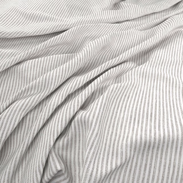 Draped pale grey and white fine-striped fabric with soft, fluid folds