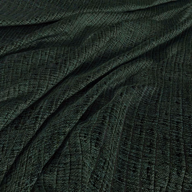 Deep emerald green woven textile with vertical striations, rippled folds and subtle tonal flecks.