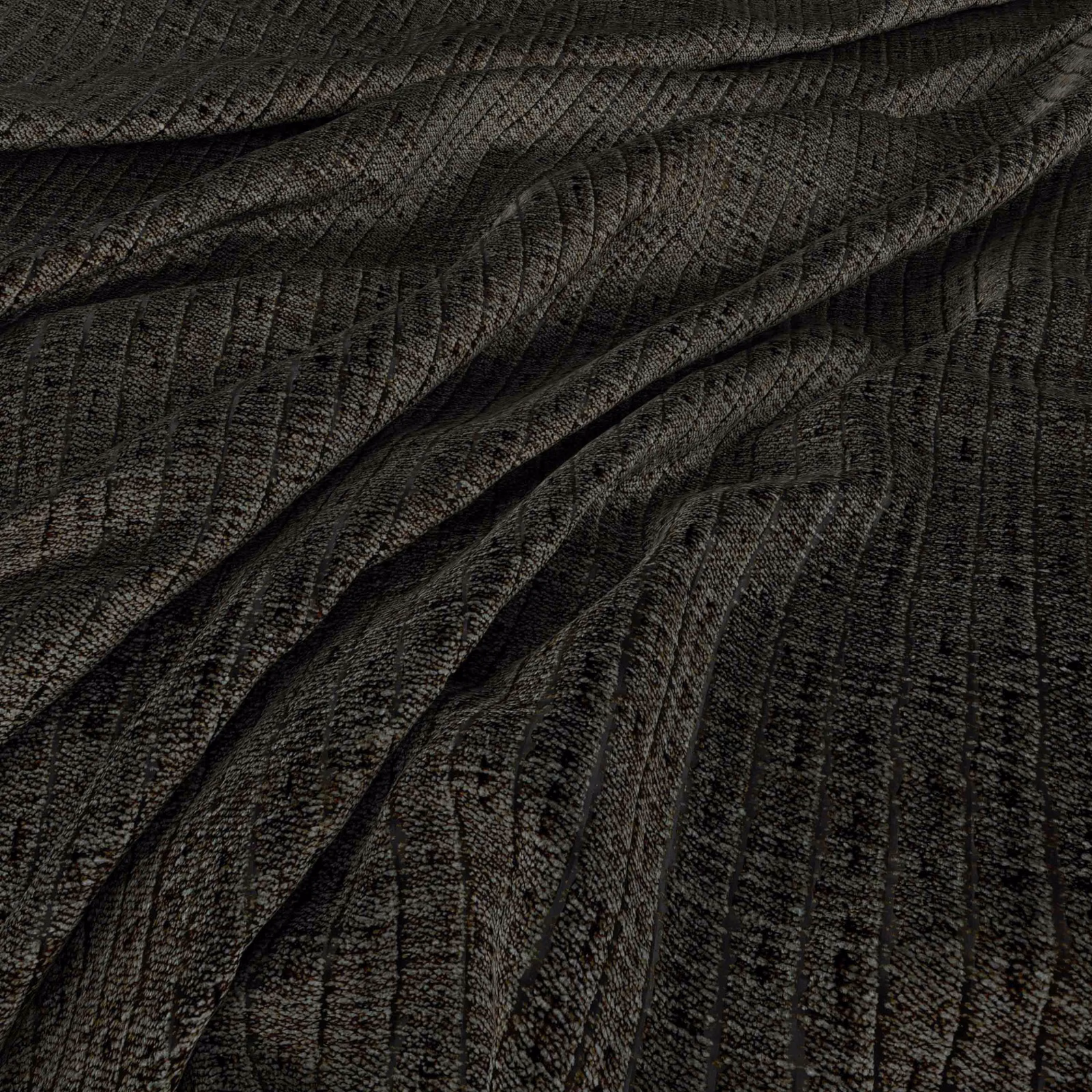 Near-black hunter green fabric with fine vertical striations and softly textured folds