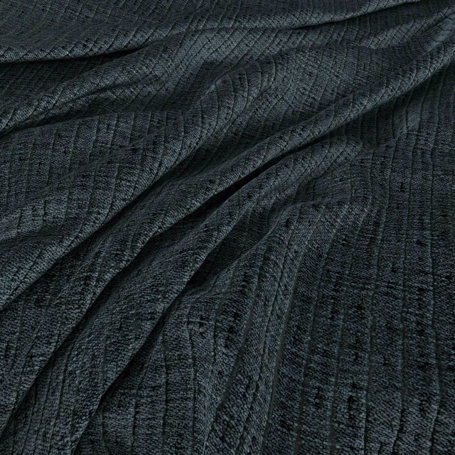 Dark blue-charcoal woven textile with fine vertical ribbing and deep folded shadows