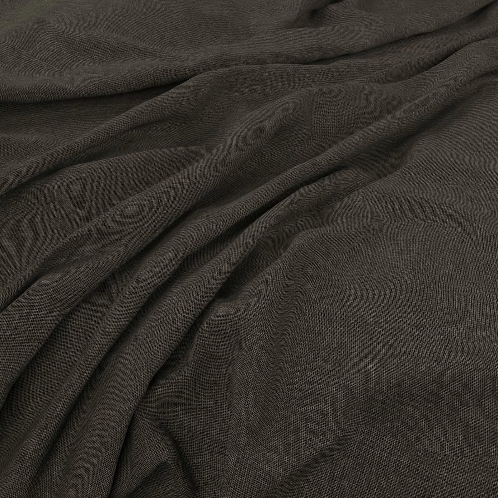 Dark olive-brown Flanders fabric showing a fine plain weave in soft fluid folds