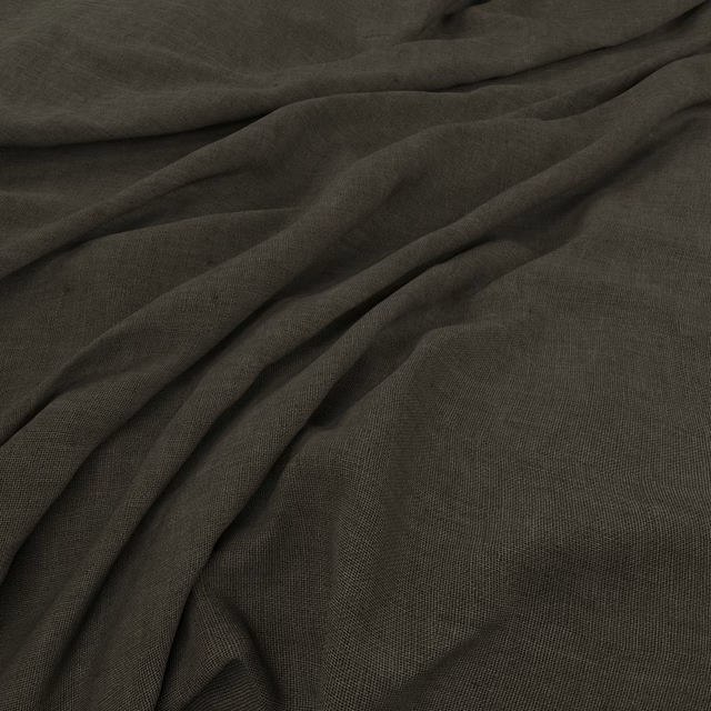 Dark olive-brown Flanders fabric showing a fine plain weave in soft fluid folds