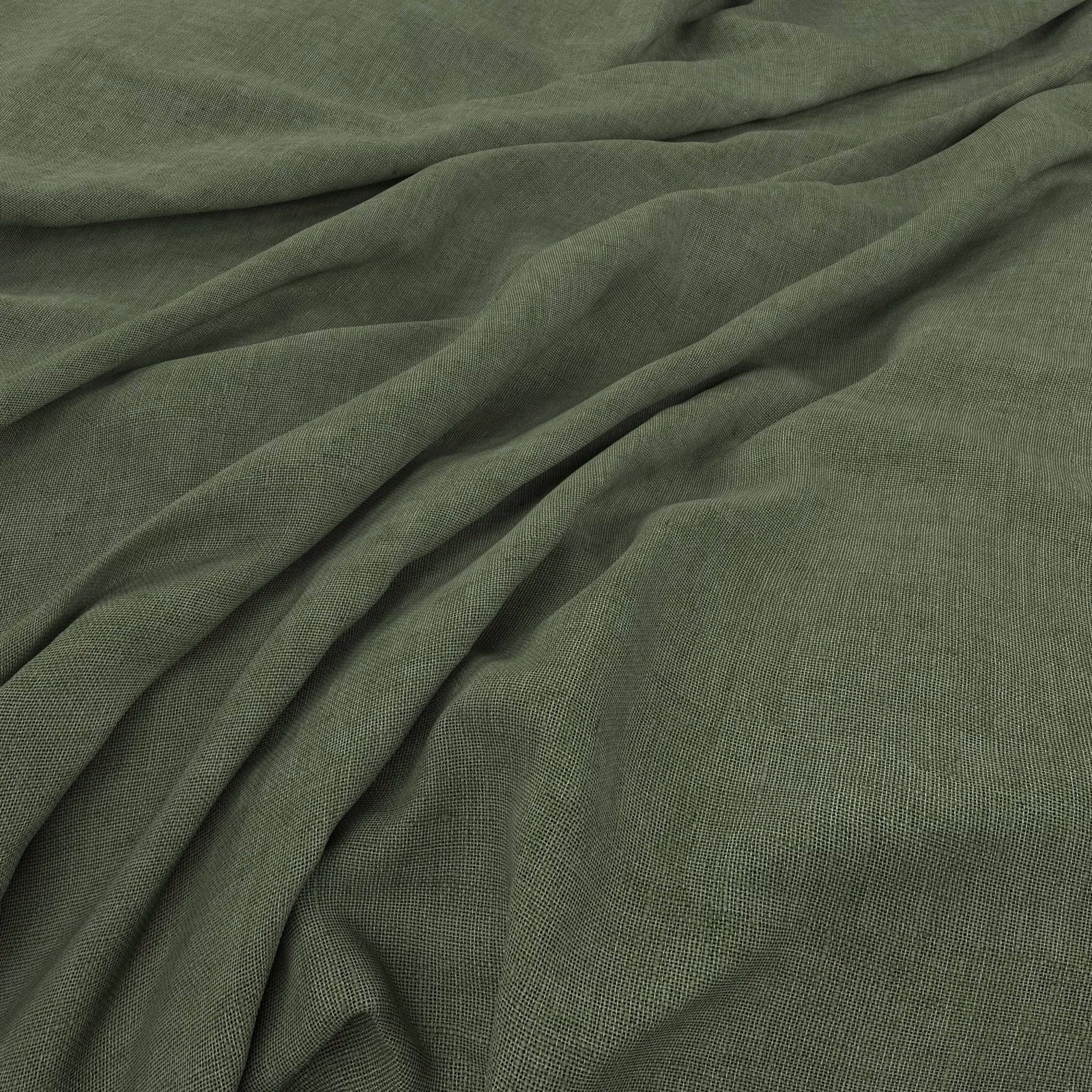 Muted olive-green woven fabric draped in soft folds with a fine even texture