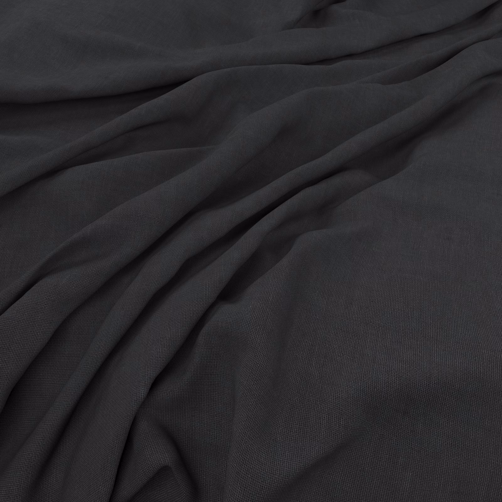 Deep coal-black fabric with a fine weave and softly falling folds