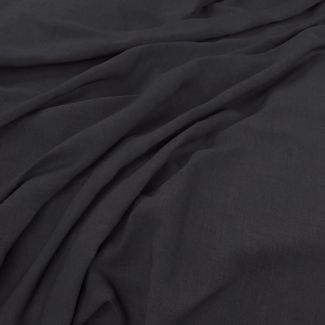 Deep coal-black fabric with a fine weave and softly falling folds
