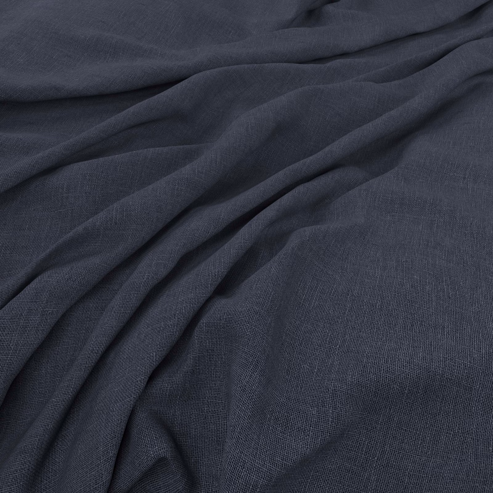 Deep denim-blue plain weave fabric with fine crosshatch texture in soft folds