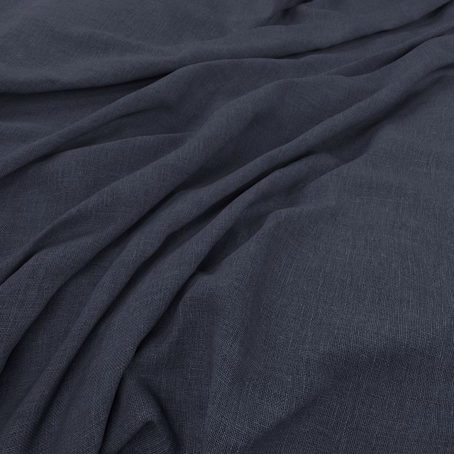 Deep denim-blue plain weave fabric with fine crosshatch texture in soft folds