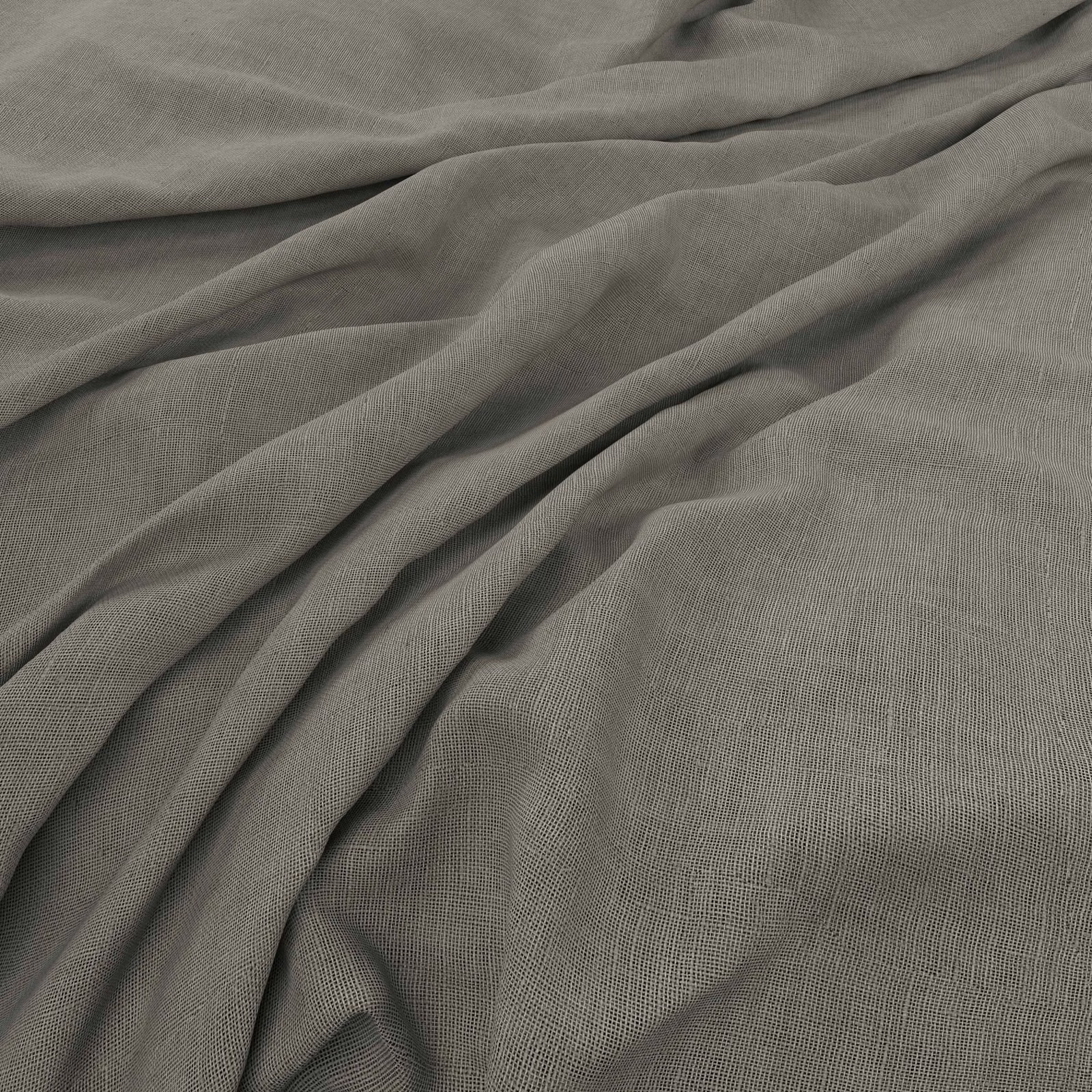 Muted taupe-grey fine weave fabric draped in soft, fluid folds
