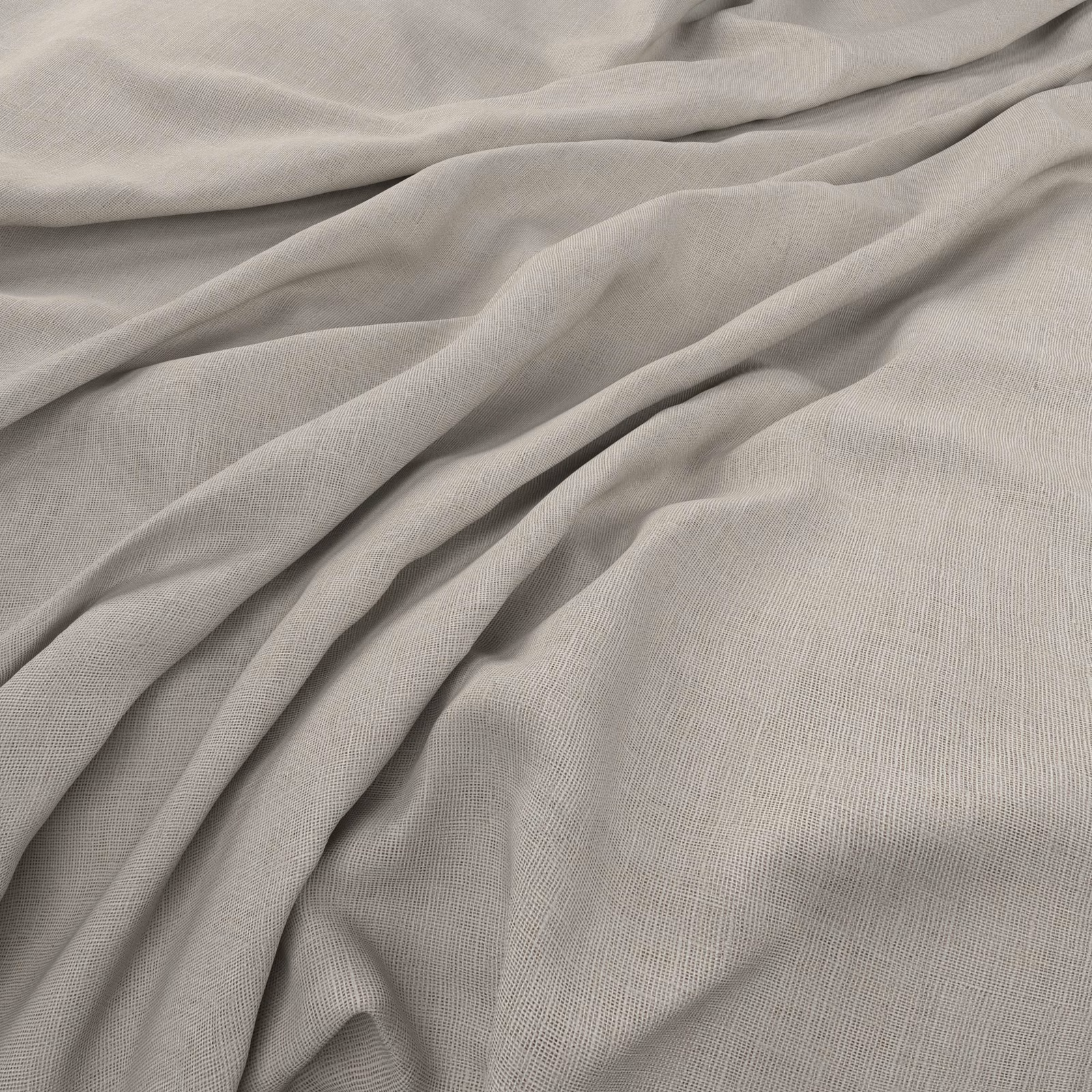 Pale greige plain weave fabric falling into soft, fluid folds