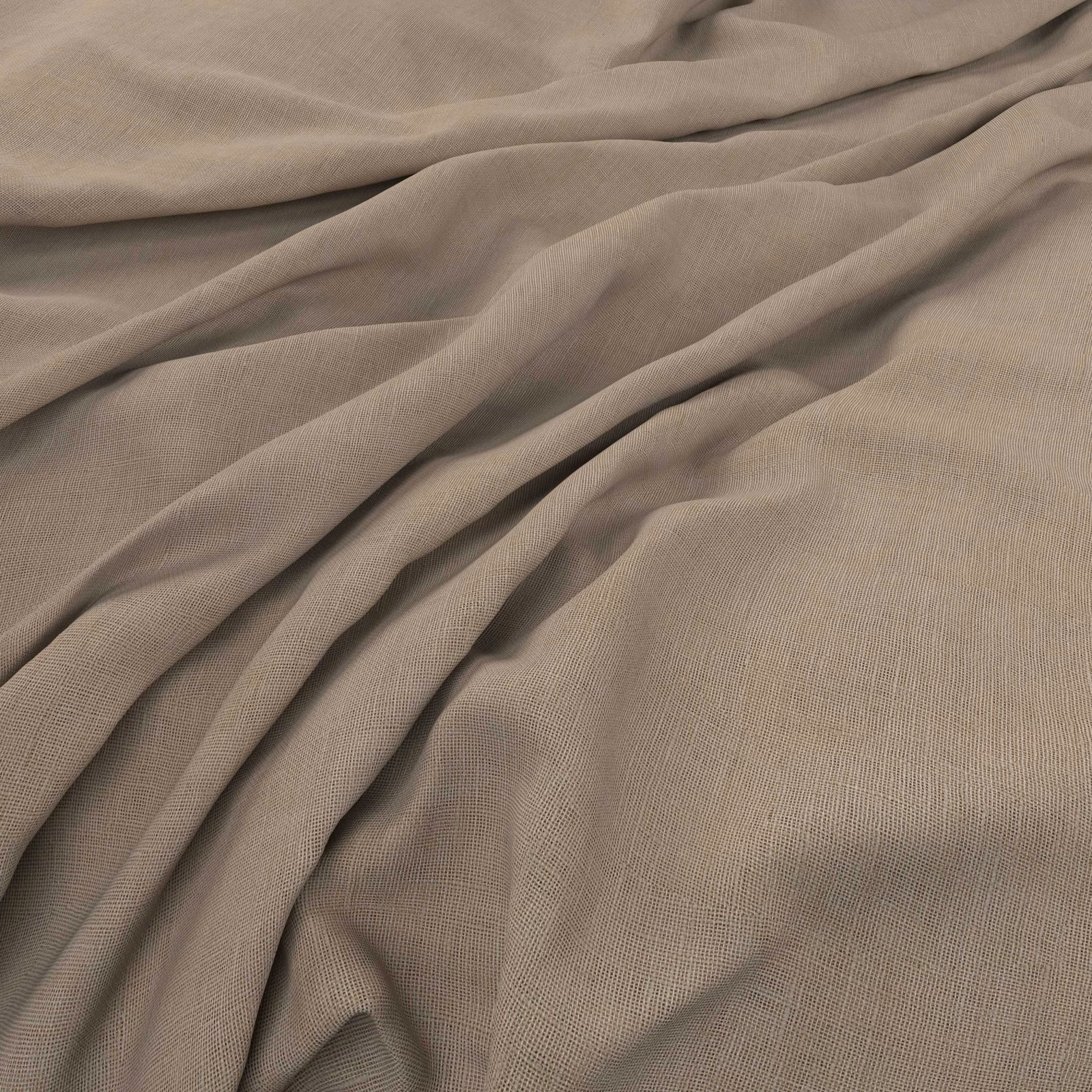 Warm flax taupe fabric showing a fine weave in softly gathered folds