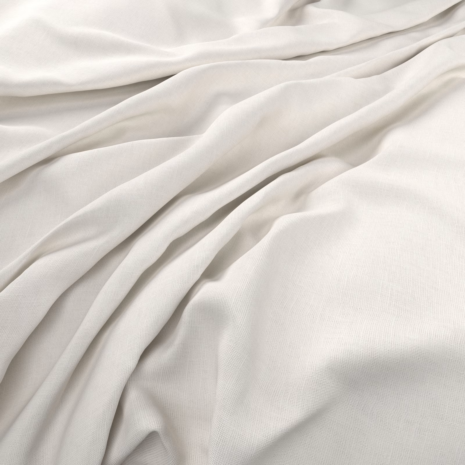Warm milk-white plain weave fabric gathered into soft, fluid folds
