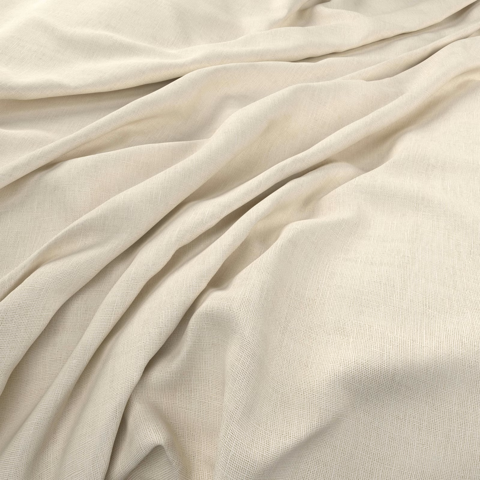 Warm ivory plain-weave cloth gathered into soft, fluid folds