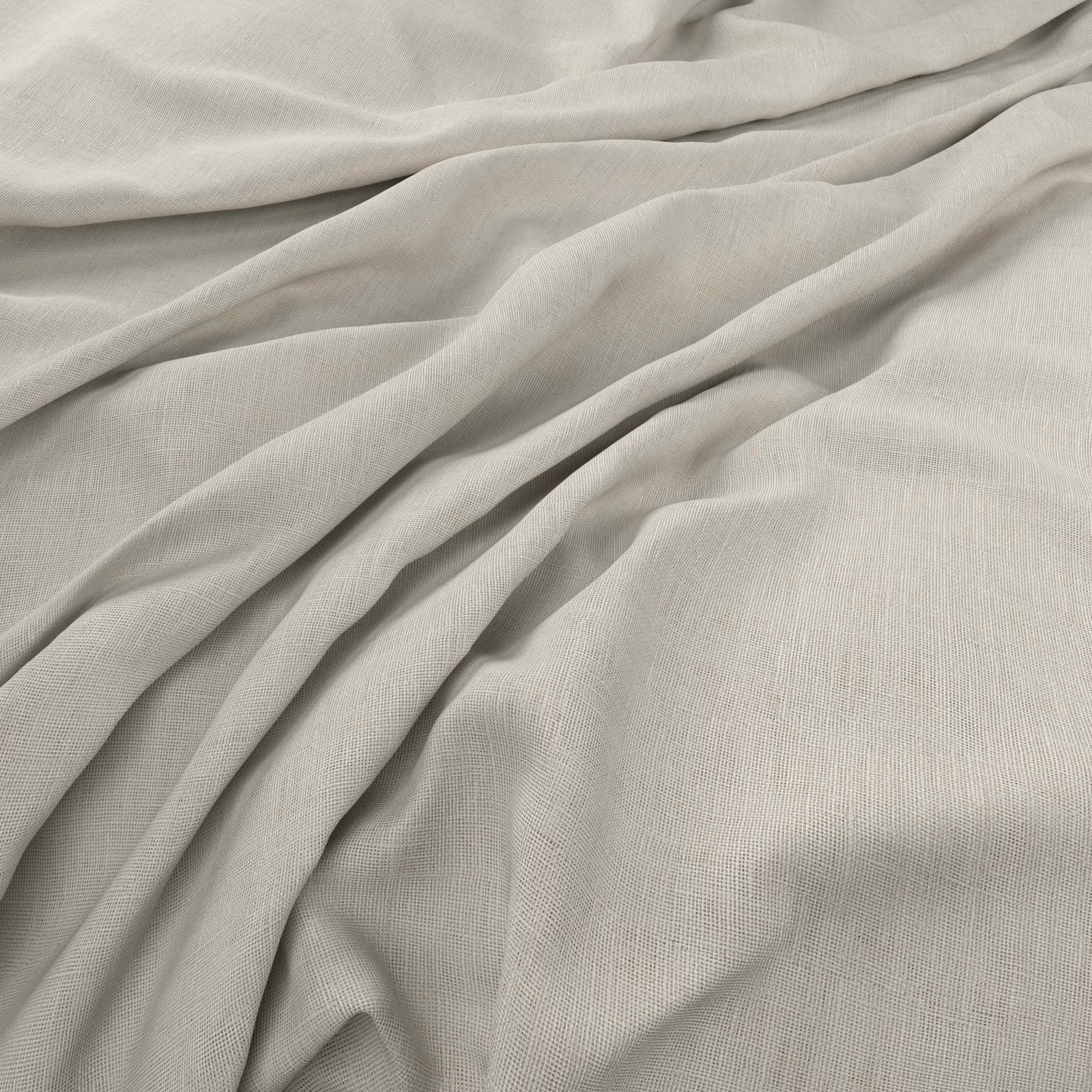Pale pebble-grey fabric with a fine weave gathered into soft flowing folds