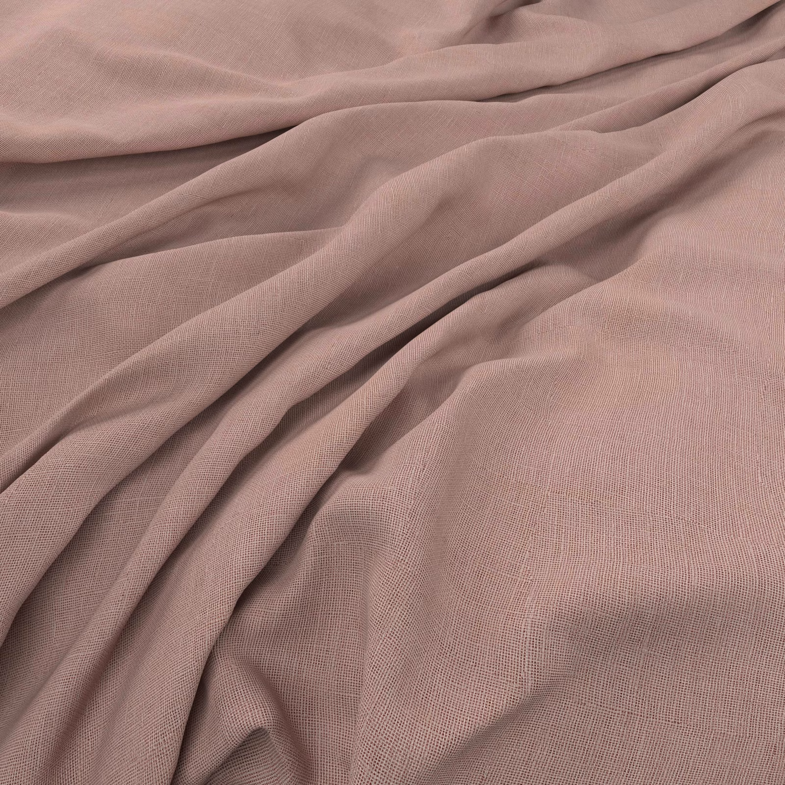 Dusty blush-pink plain-weave fabric draped into soft, fluid folds