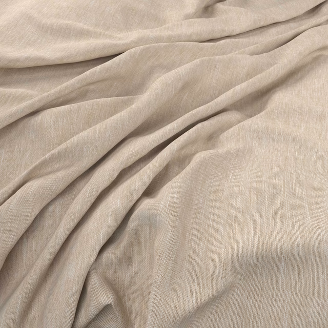 Pale sandstone beige fabric with a fine woven texture draped in soft folds