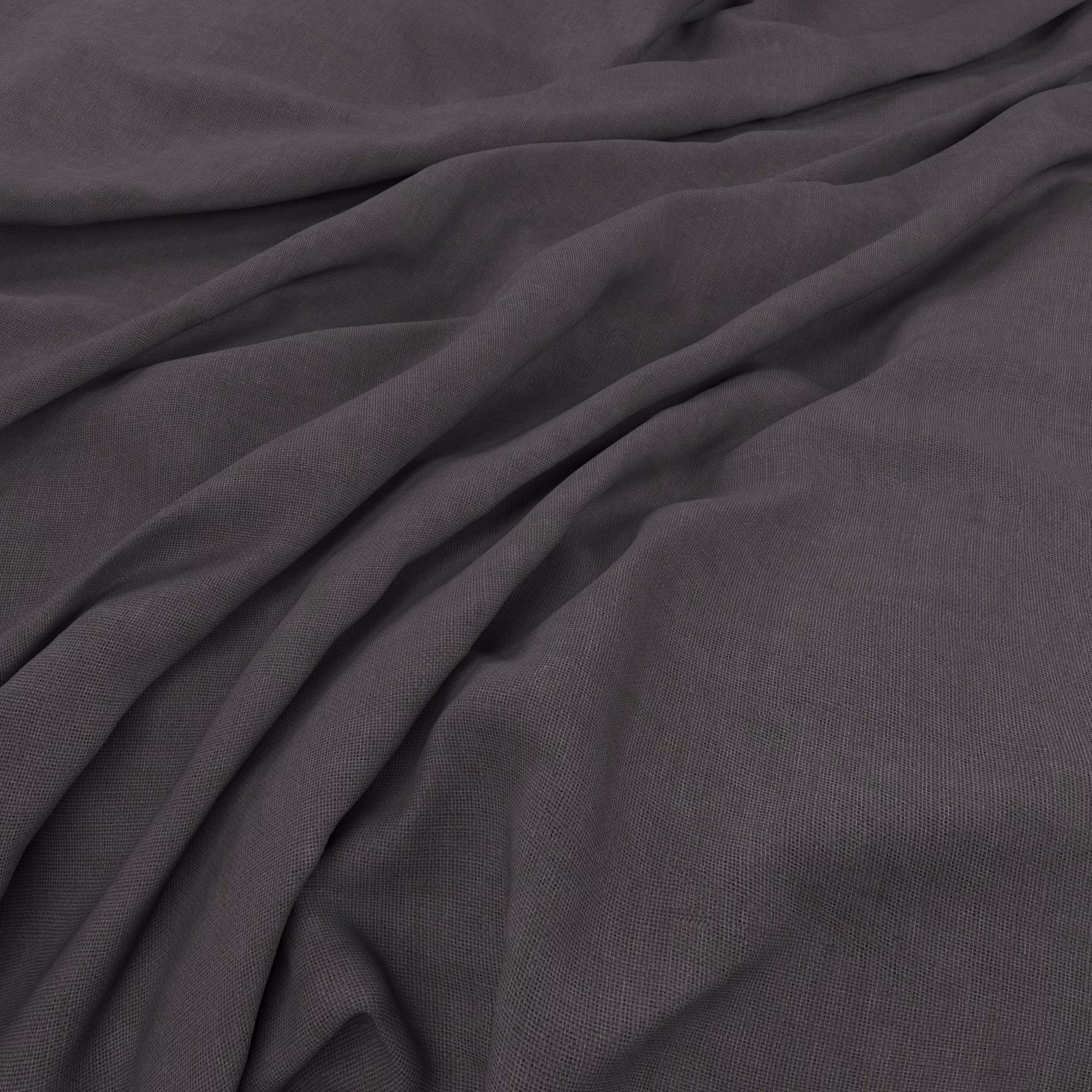 Dark storm-grey Flanders fabric showing a fine weave in soft, fluid folds