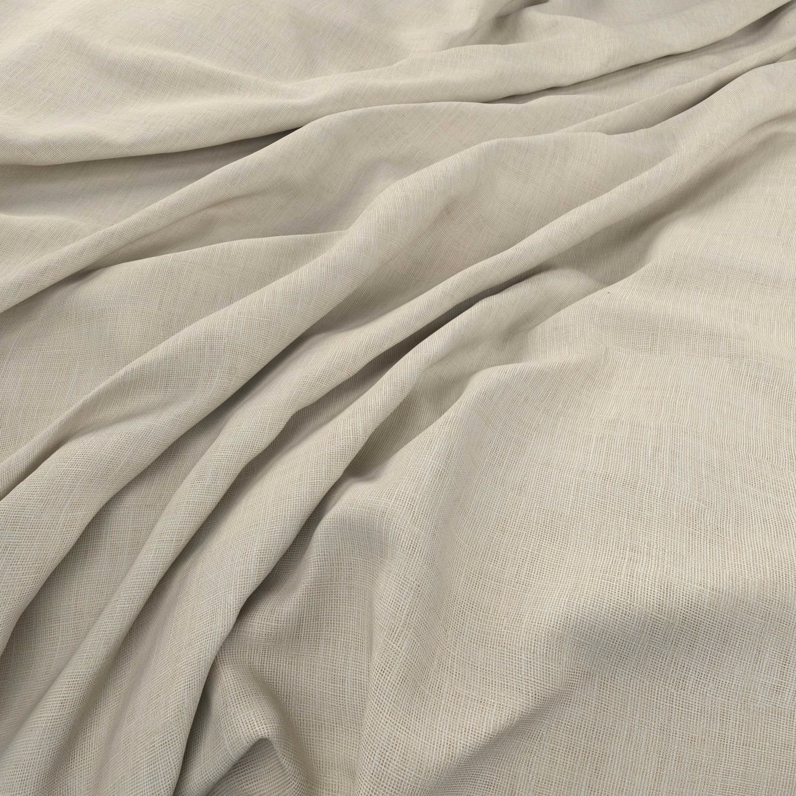 Pale greige Flanders fabric with a fine crosshatch weave in soft folds