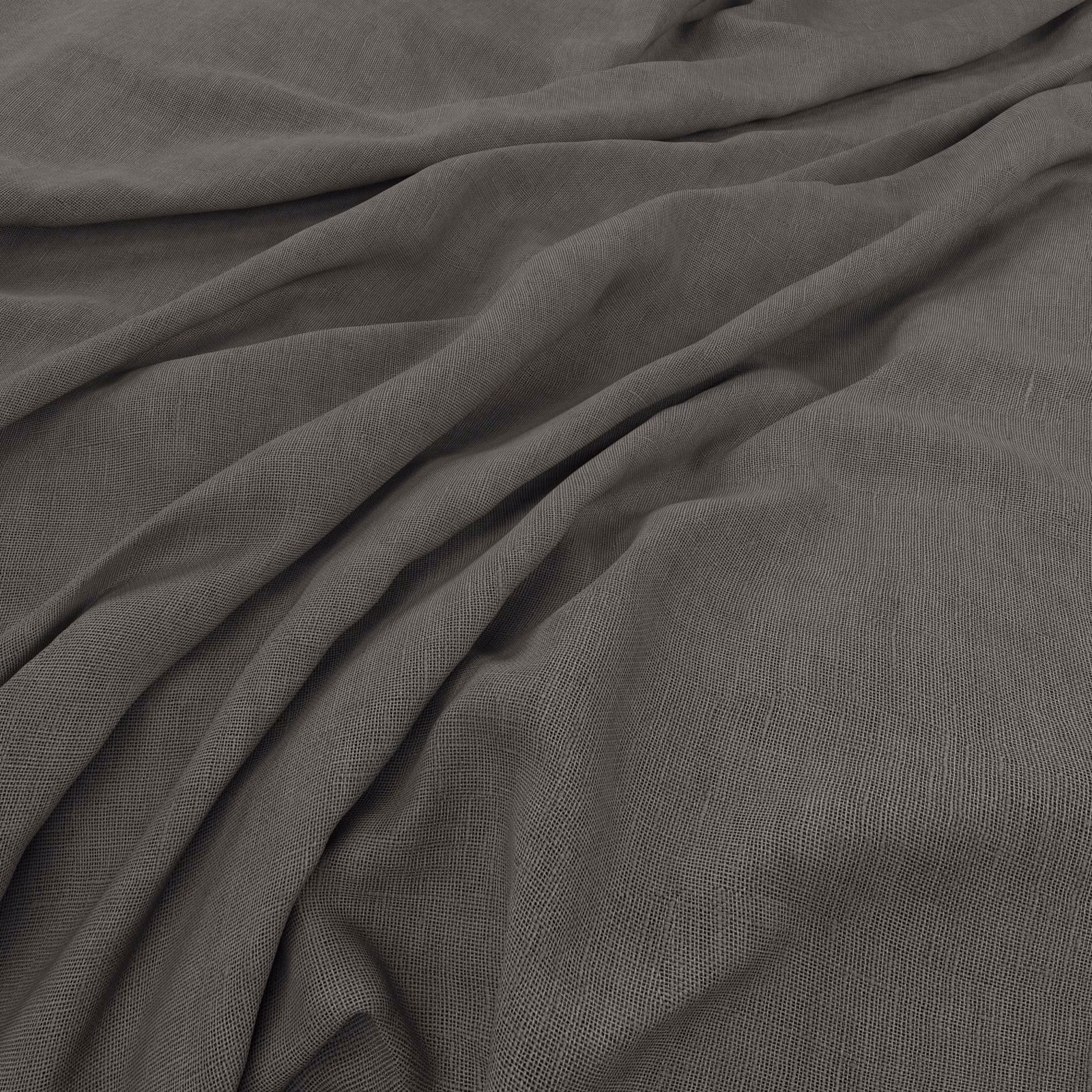 Smoky taupe-grey fabric with a fine crosshatched weave draped in soft folds