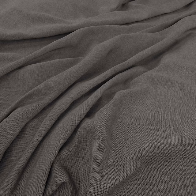 Smoky taupe-grey fabric with a fine crosshatched weave draped in soft folds