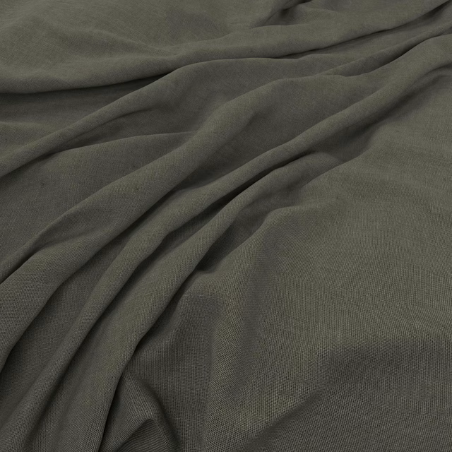 Deep greyed-olive plain-weave fabric gathered into soft, fluid folds