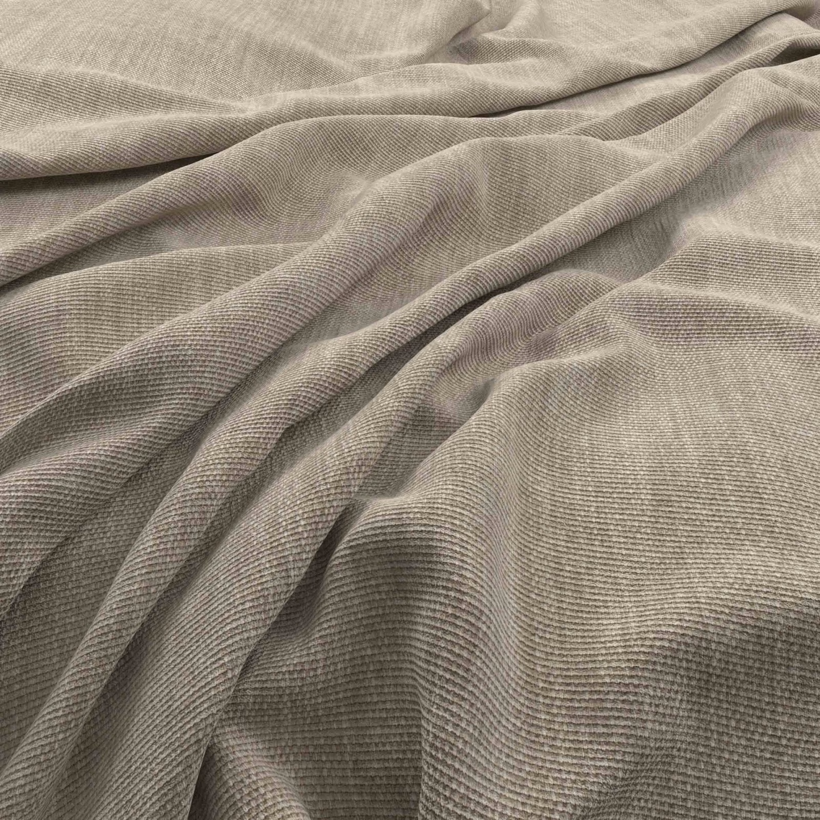 Pale birch-grey fabric with fine horizontal ribbing gathered into soft folds