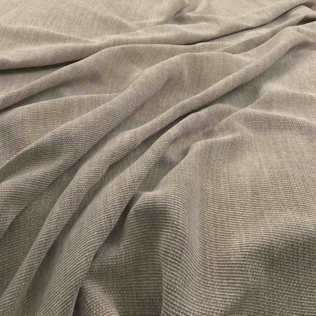 Pale birch-grey fabric with fine horizontal ribbing gathered into soft folds