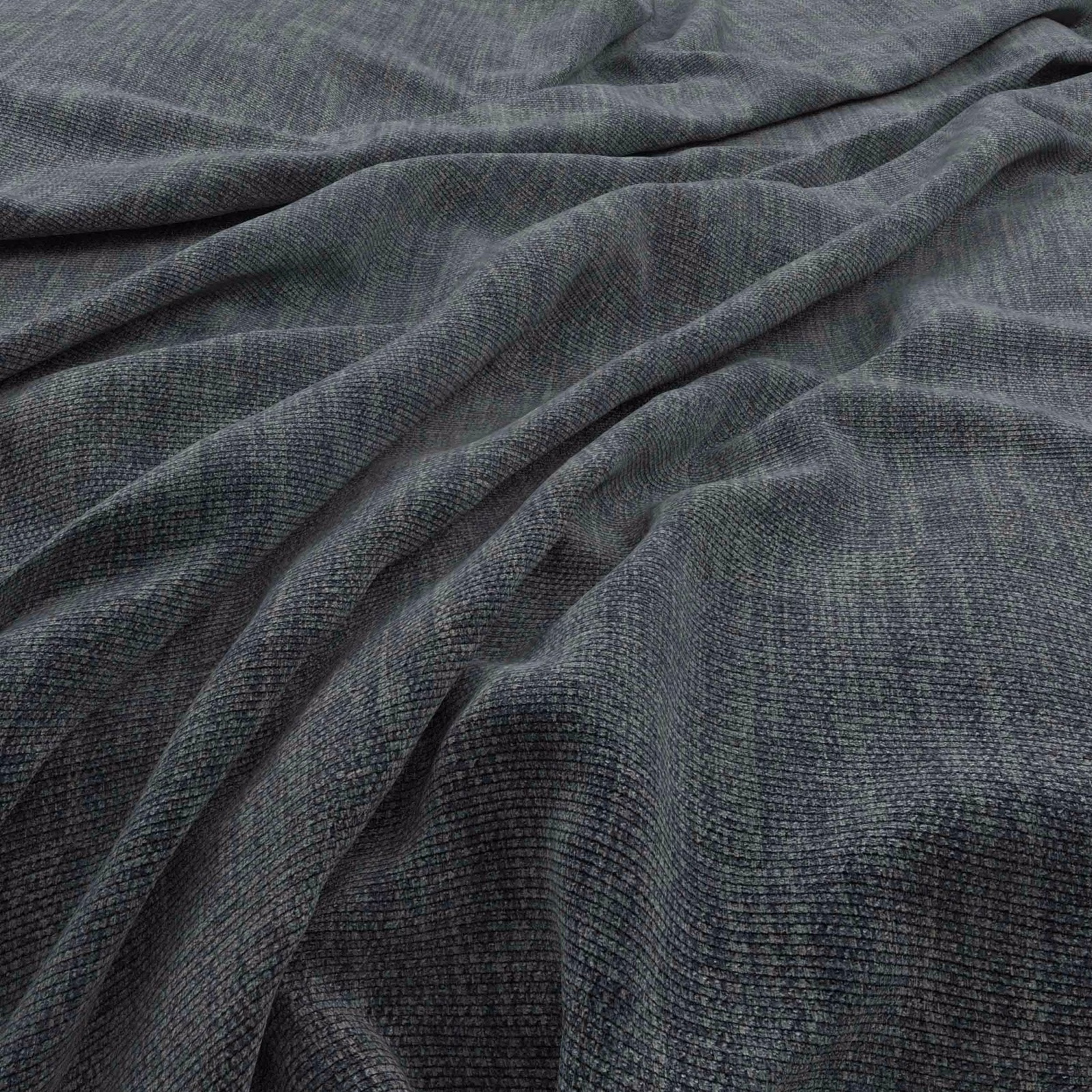 Cool charcoal-grey fine weave gathered into soft, deep fabric folds