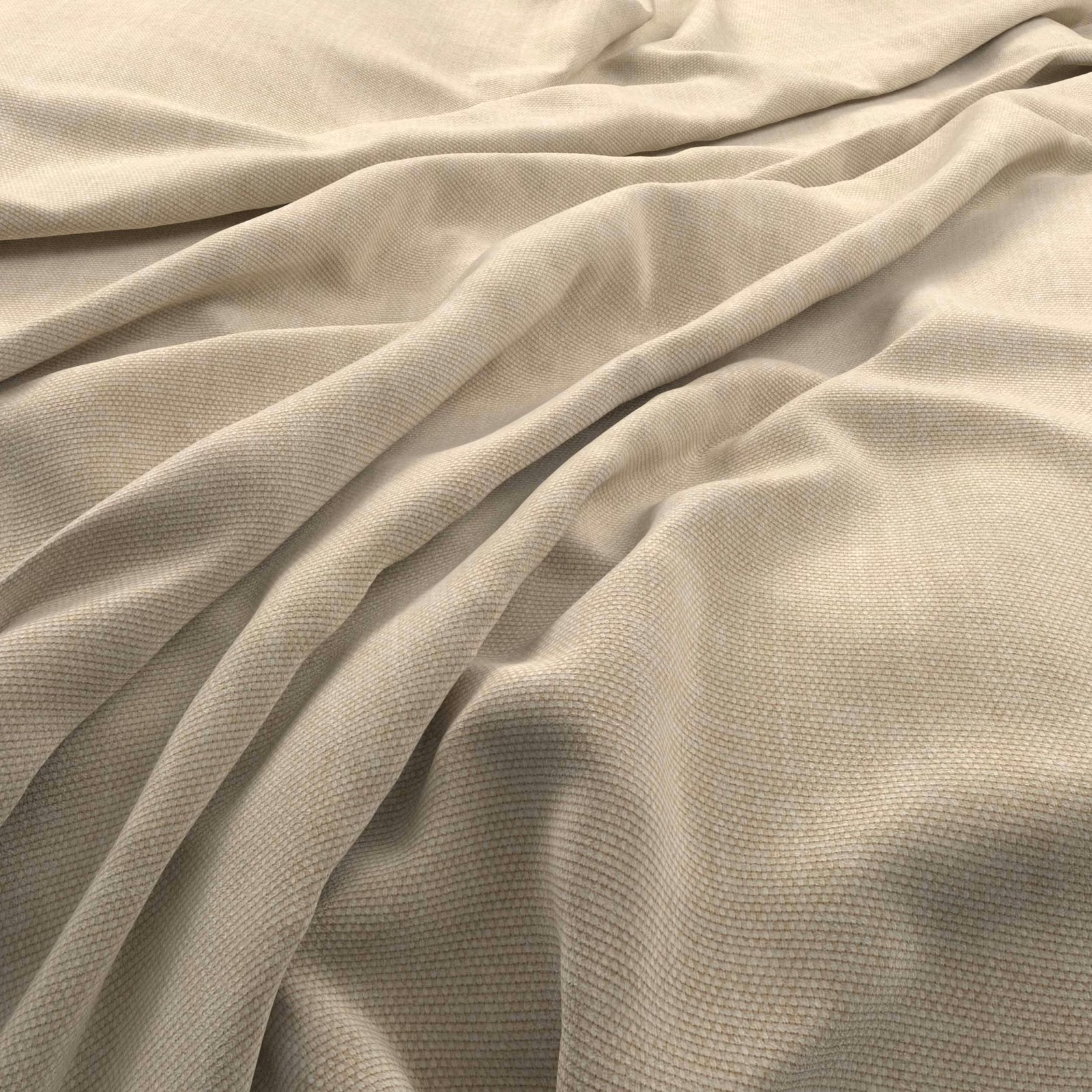Warm ecru fine-grid woven fabric draped into soft, light-catching folds