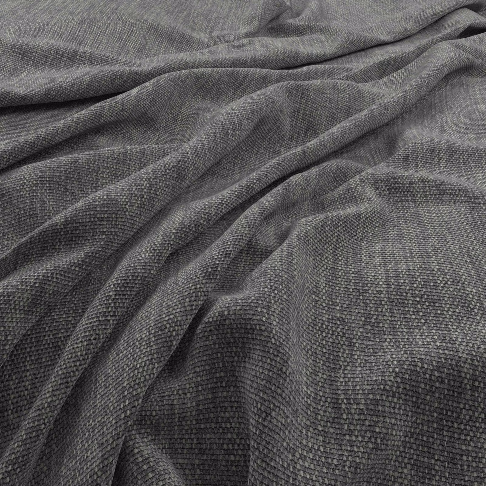 Charcoal granite-grey textile with fine pebbled weave gathered into soft folds