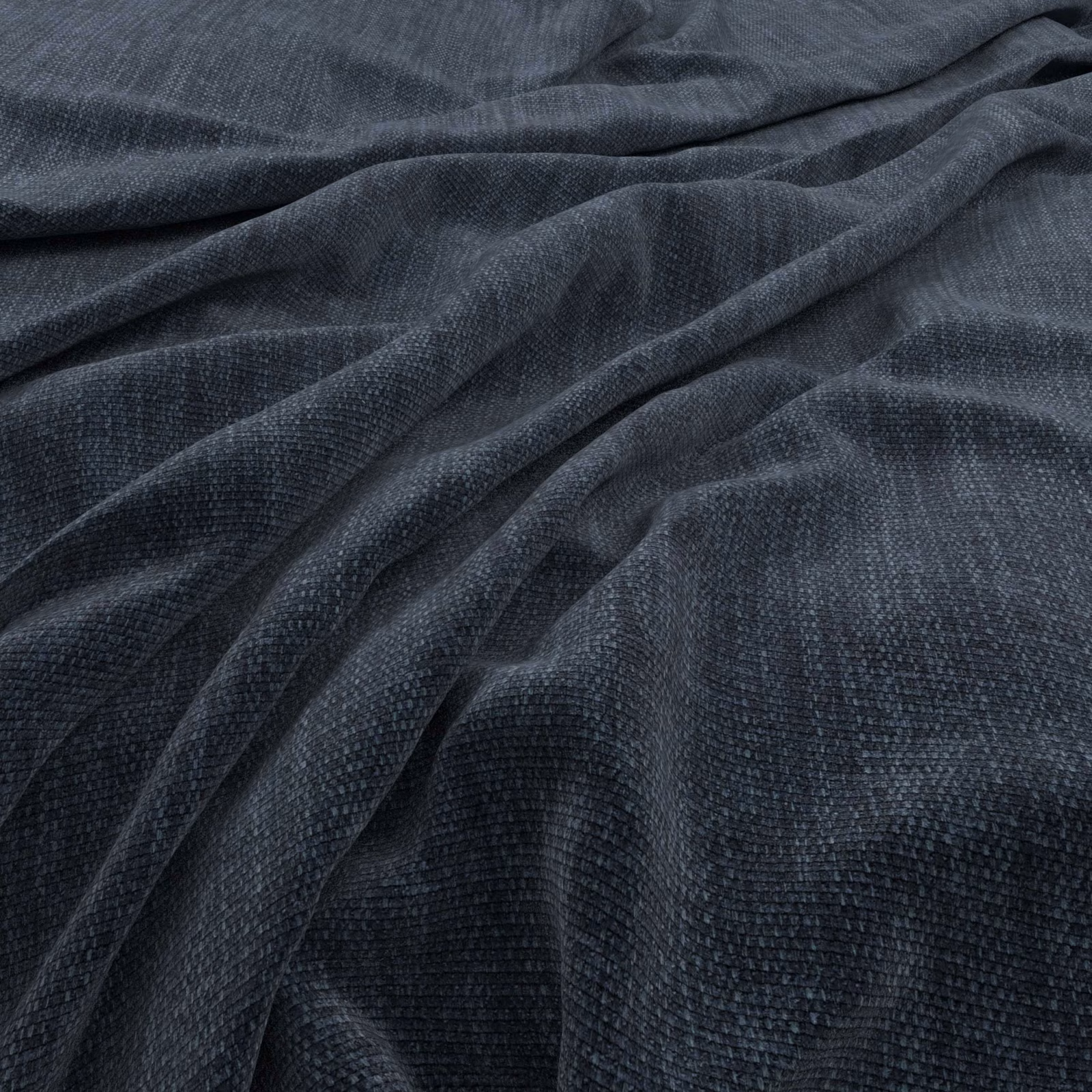 Dark ink blue-grey fabric with fine crosshatched weave in gathered folds