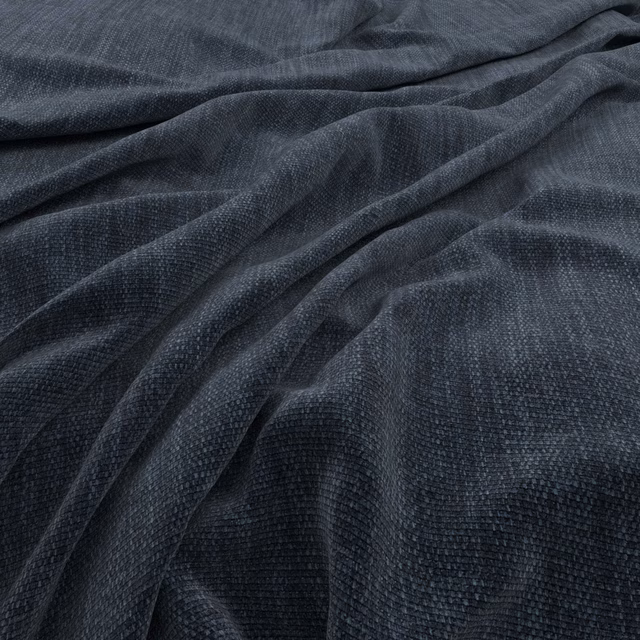 Dark ink blue-grey fabric with fine crosshatched weave in gathered folds