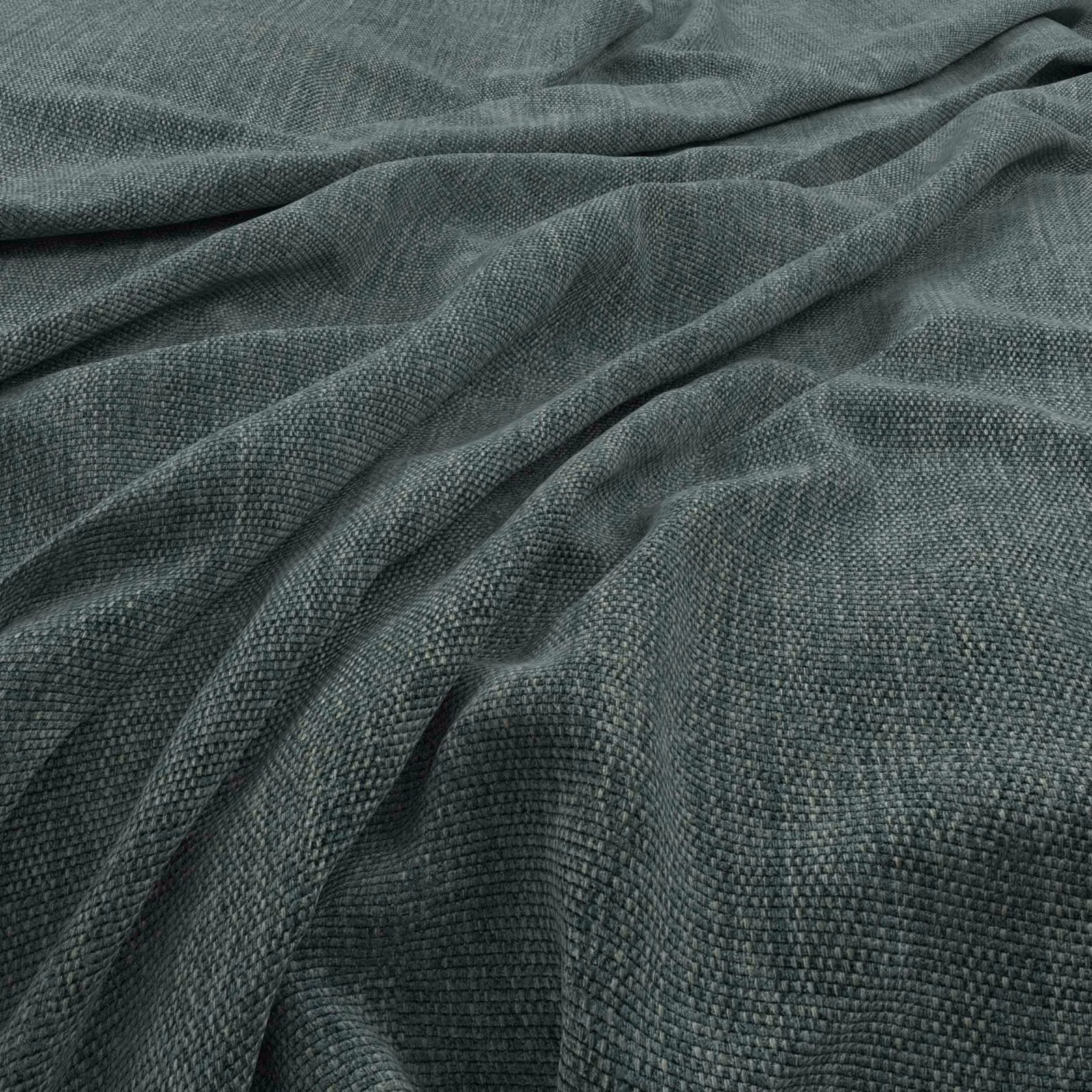 Deep spruce blue-green fabric with a fine pebbled weave draped in soft folds