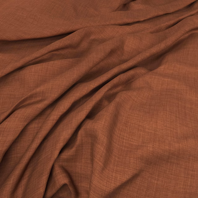 Burnt terracotta fabric with fine crosshatch weave gathered into soft folds