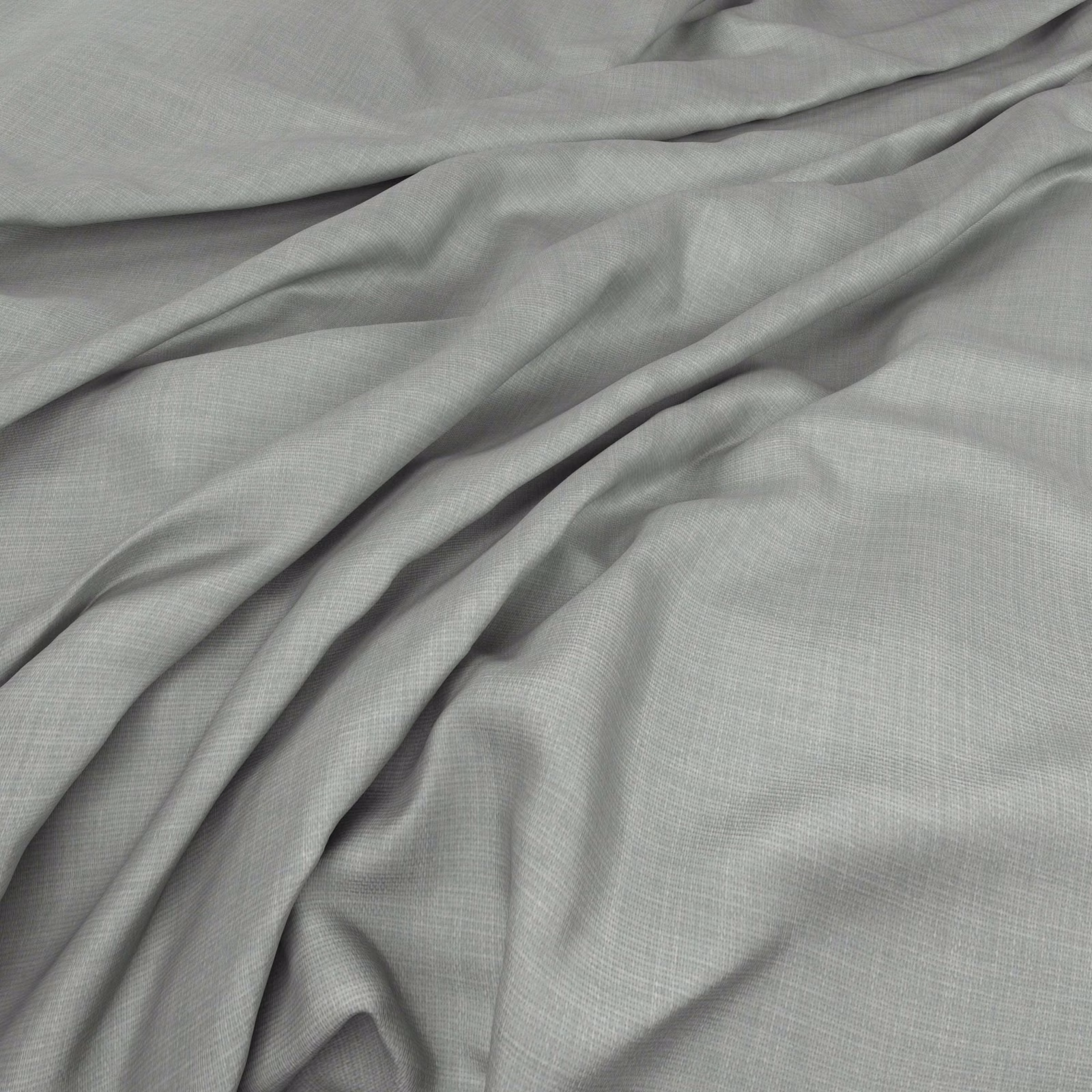 Pale cloud-grey fabric with a fine crossweave falling in soft gathered folds