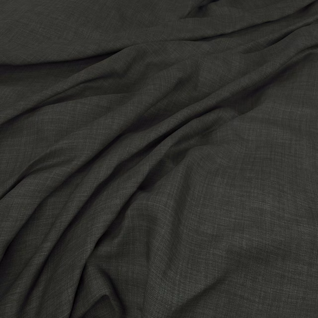 Dark coal-grey fabric with fine crosshatch weave falling into soft diagonal folds