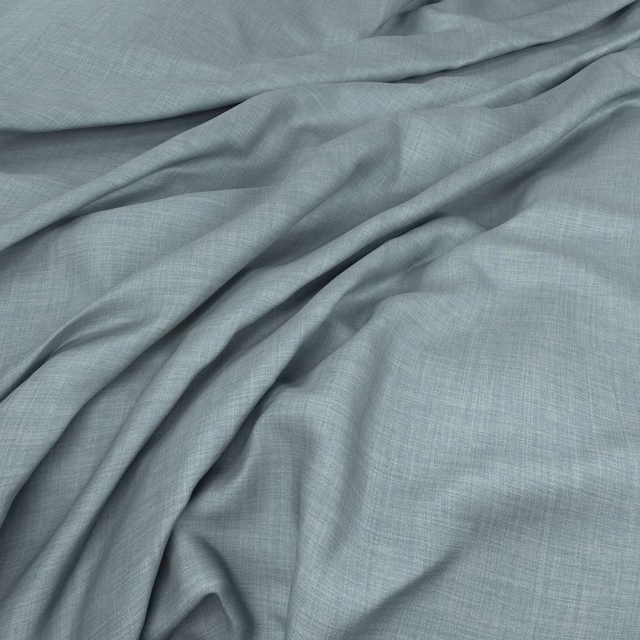 Muted blue-grey teal fabric with fine crossweave, gathered into soft folds