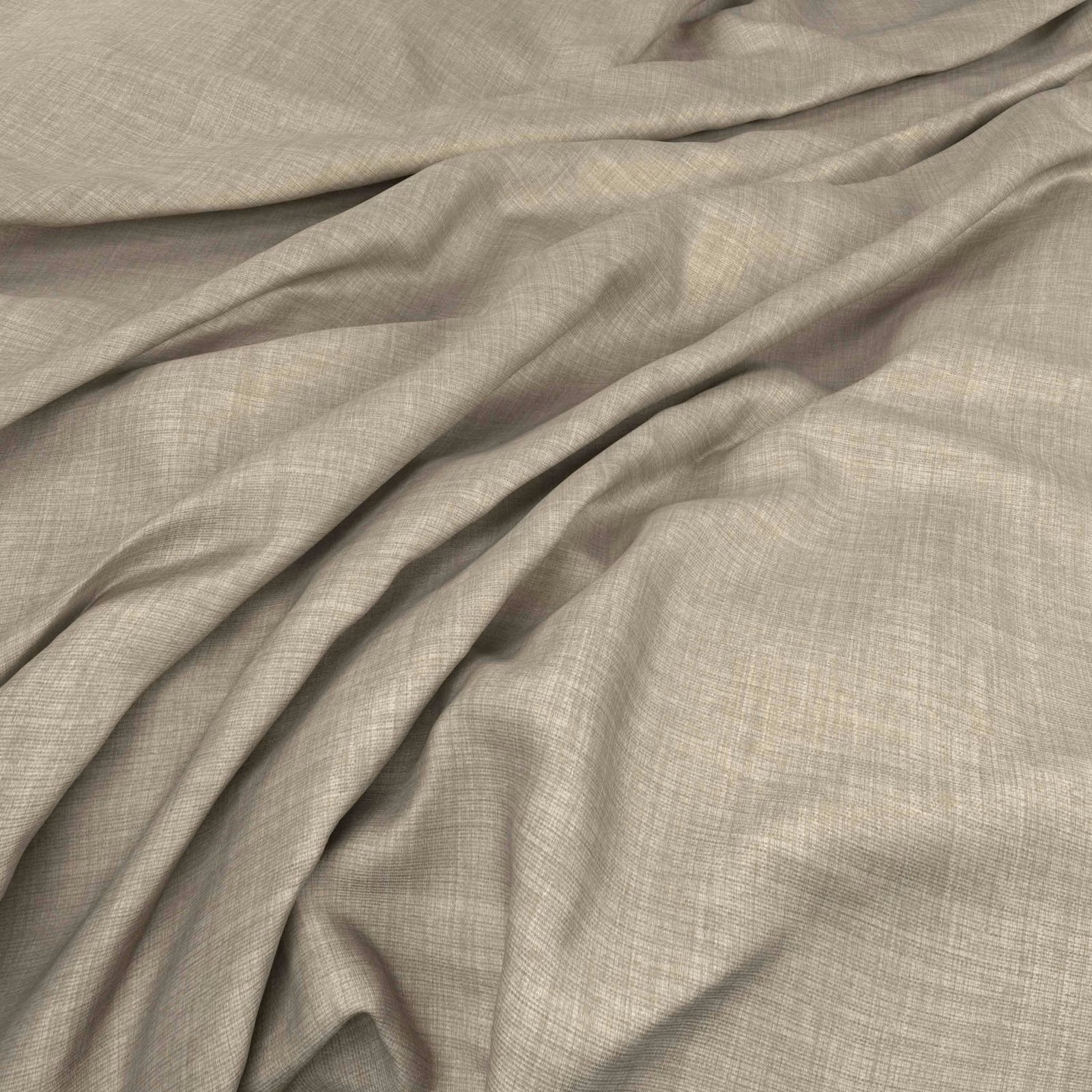 Warm flax-taupe fabric with a fine crosshatch weave gathered into soft folds