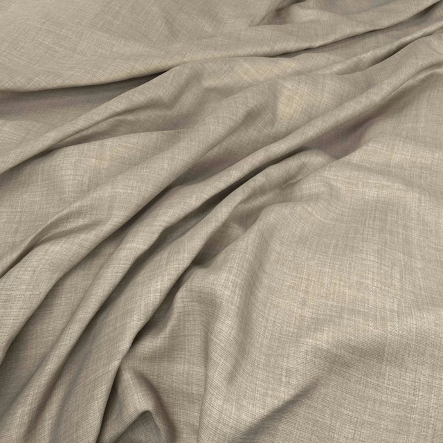 Warm flax-taupe fabric with a fine crosshatch weave gathered into soft folds