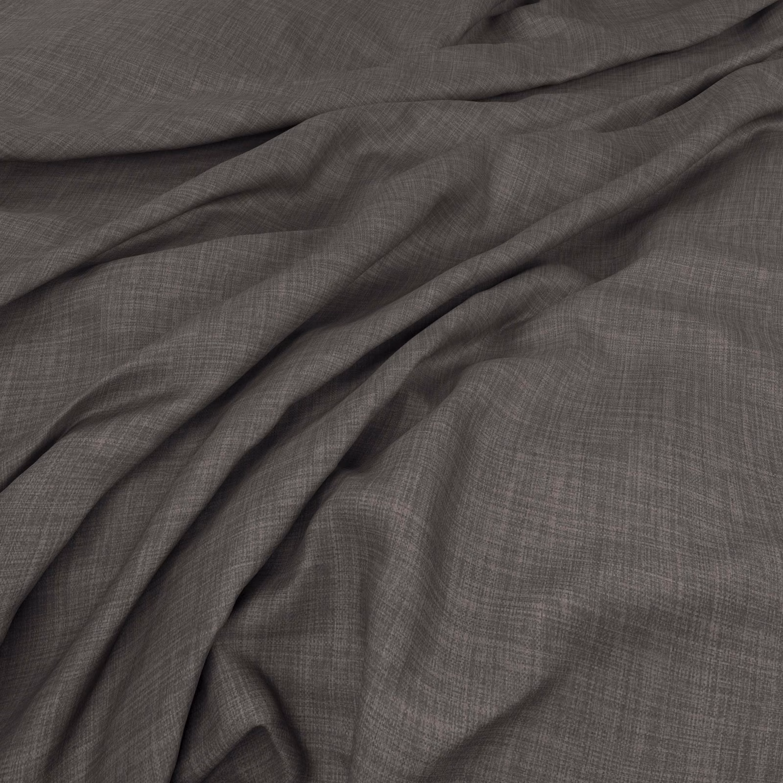 Deep heather grey fabric with fine crosshatch weave gathered into soft folds