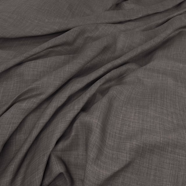 Deep heather grey fabric with fine crosshatch weave gathered into soft folds