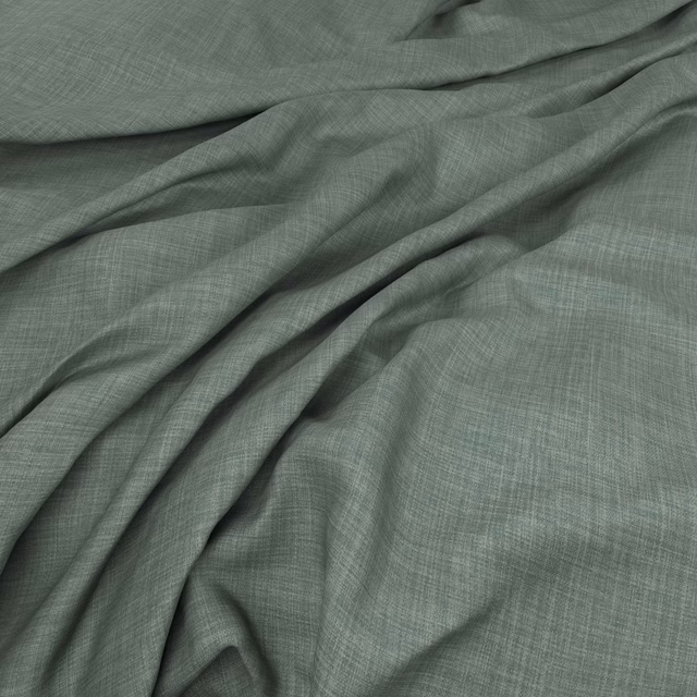 Draped muted juniper-green fabric showing a fine crosshatched weave and soft fluid folds