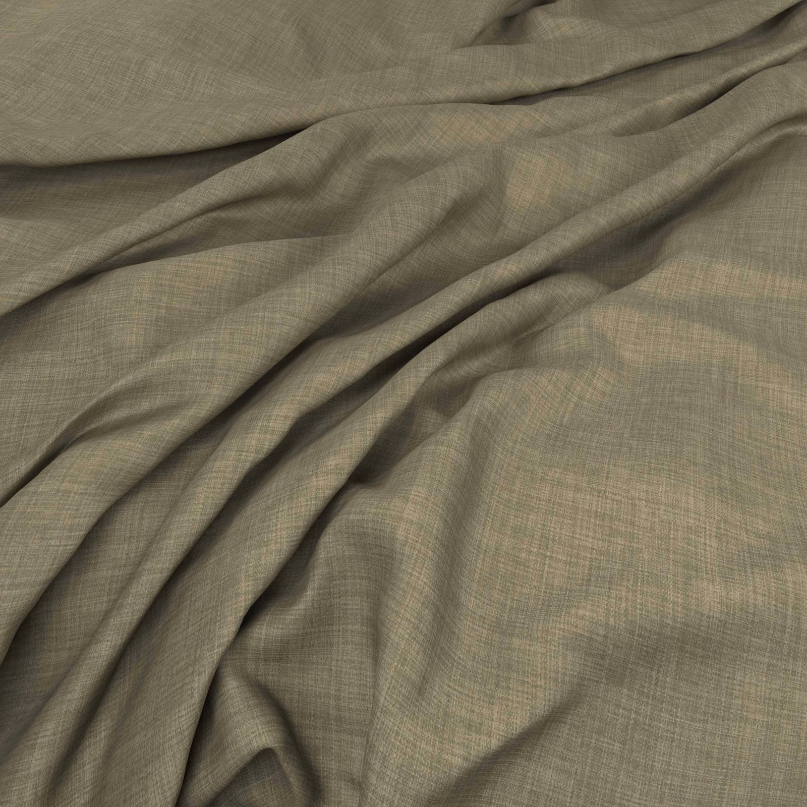 Muted olive-grey fine crosswoven textile draped in soft, fluid folds