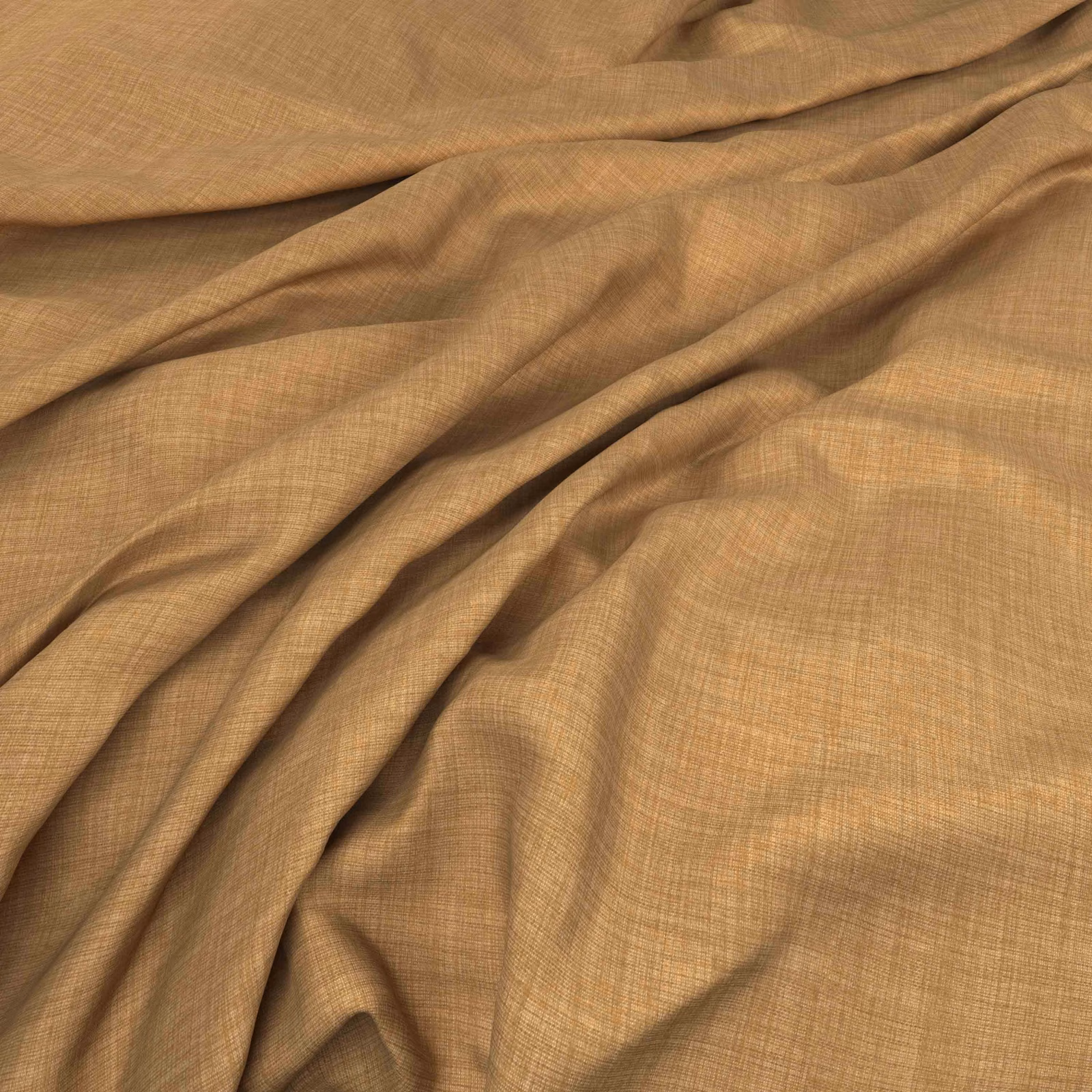 Warm pumpkin-brown fine crosshatch fabric falling in soft, fluid folds