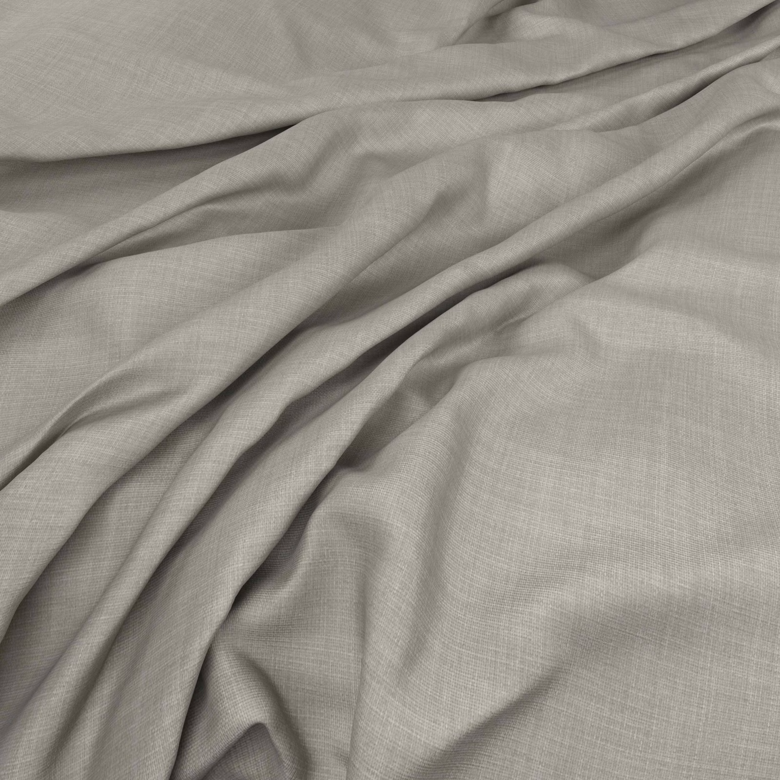 Soft stone taupe fabric with fine crossweave, draped into fluid sculptural folds